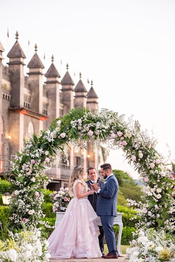 An Outdoor Wedding Near a Castle